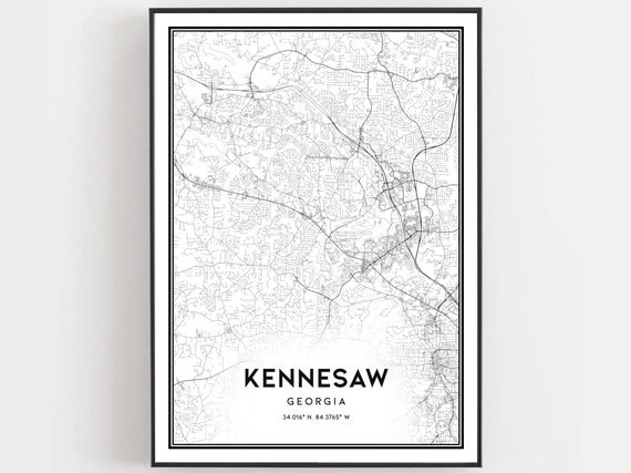 Kennesaw Map Print Poster Wall Art Ga City Georgia Street Decor Road Gift B1787