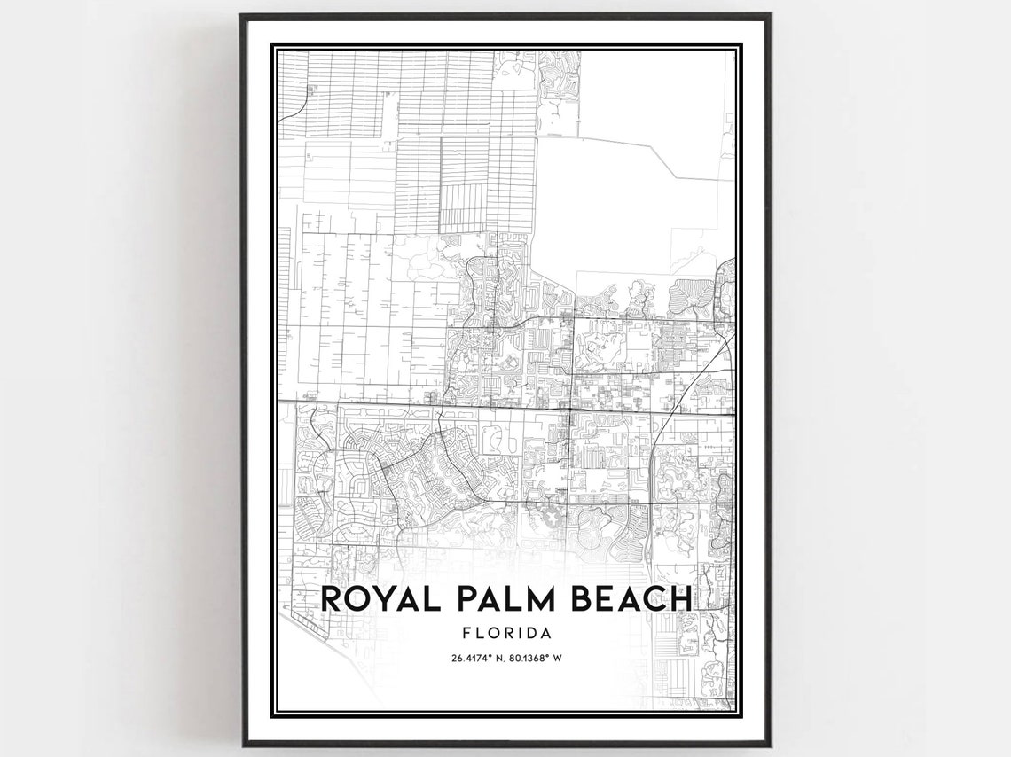 Royal Palm Beach Florida Minimalist City Map Poster Black White Decor