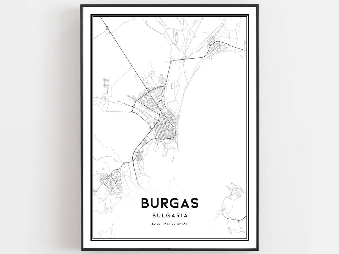 Burgas Bulgaria City Street Map Black And White Modern Poster