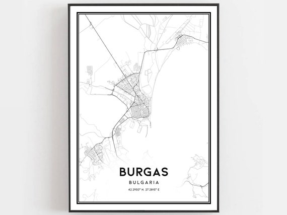 Burgas Map Print Poster Wall Art City Street Decor Road Gift B620