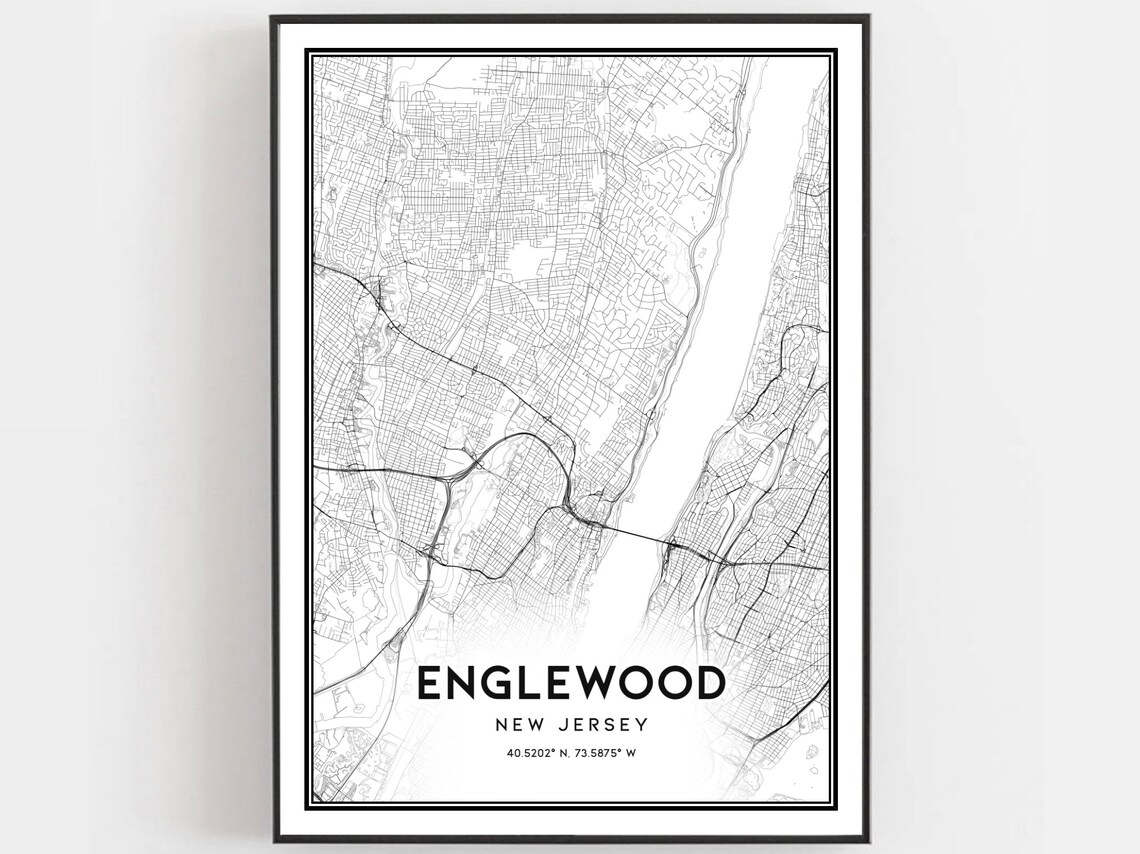 Englewood New Jersey Minimalist Black and White Street Map Art Poster