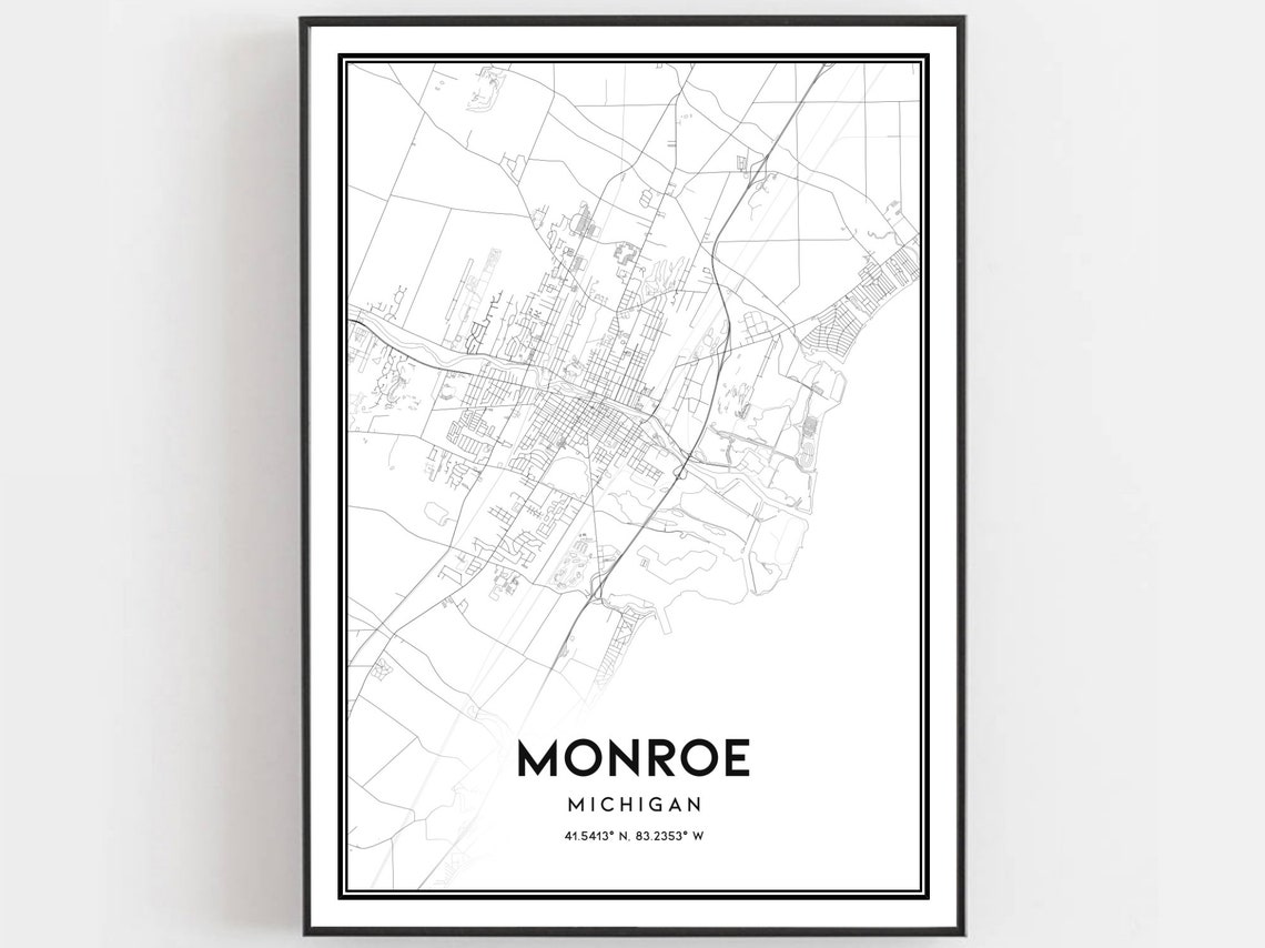 Monroe Michigan Minimalist Street Map Print with Coordinates