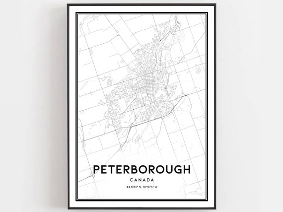 Peterborough Map Print Poster Wall Art City Street Decor Road Gift B976