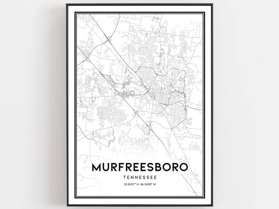 Murfreesboro Map Print Poster Wall Art Tn City Tennessee Street Decor Road Gift B672