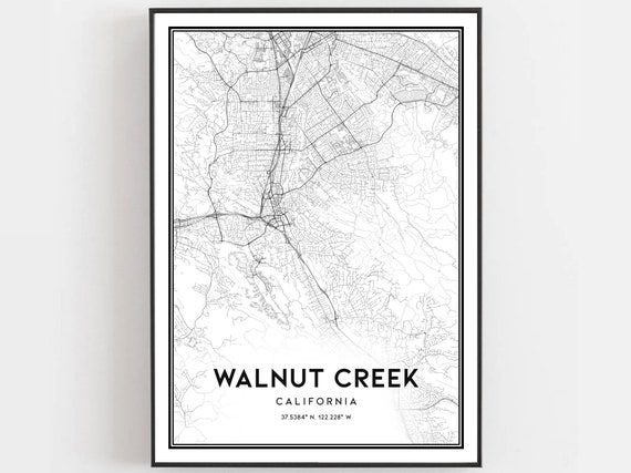 Walnut Creek Map Print Poster Wall Art Ca City Street Decor Road Gift B1120