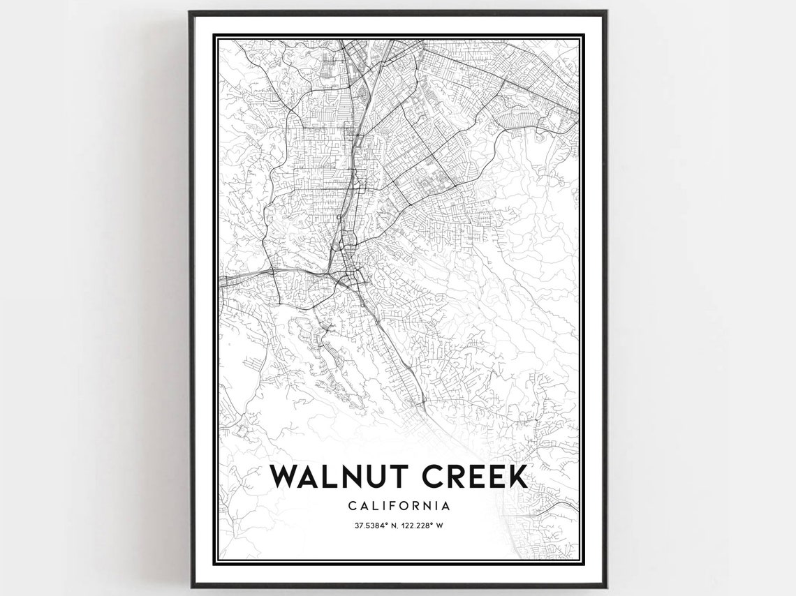 Walnut Creek California Map Minimalist Black White City Poster