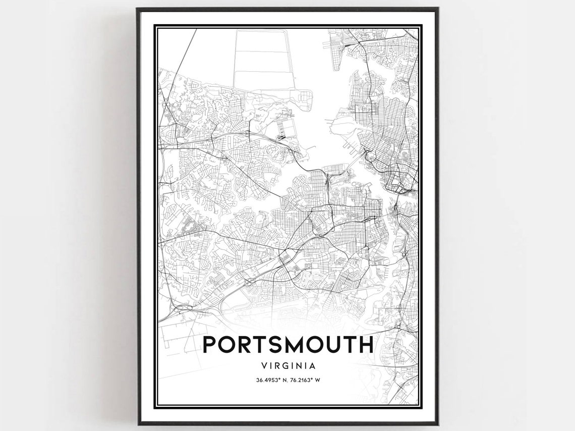 Portsmouth Virginia Minimalist City Street Map Coordinates Art Poster