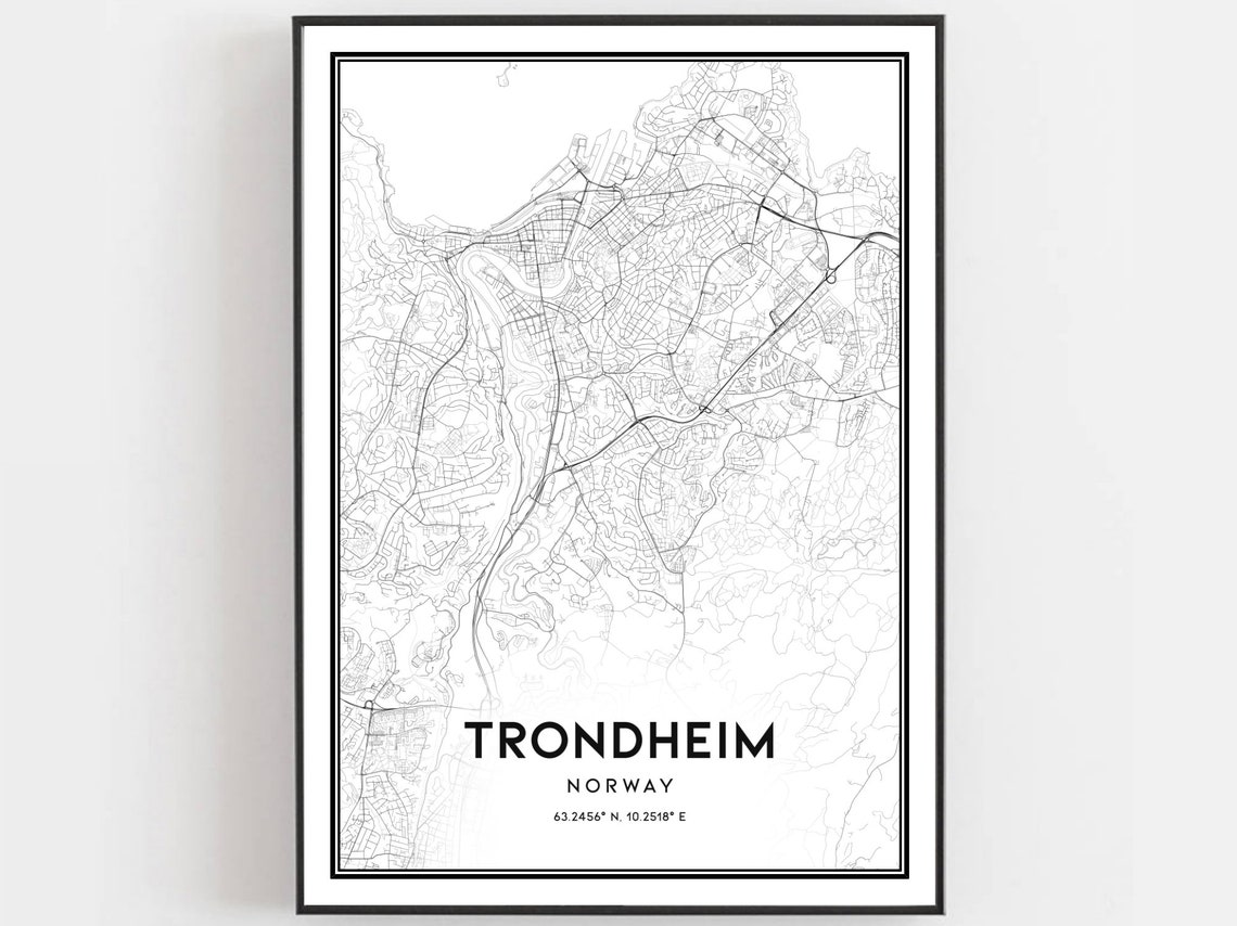 Trondheim Norway Minimalist City Street Map Black Line Art Poster