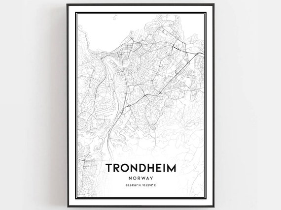Trondheim Map Print Poster Wall Art City Street Decor Road Gift