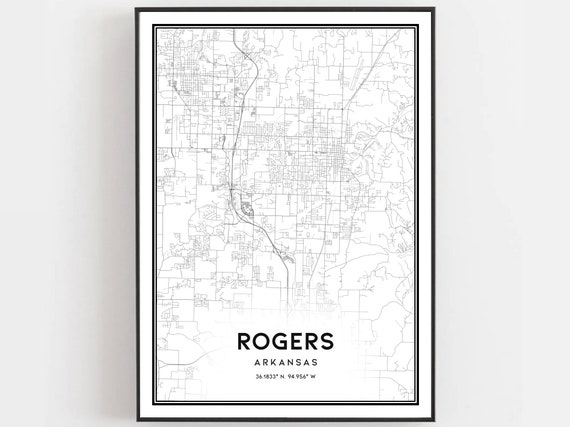 Rogers Map Print, Arkansas Street Decor