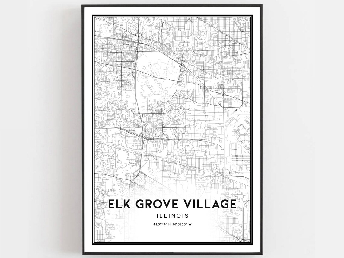 Elk Grove Village Illinois City Street Map Minimalist Black White Poster