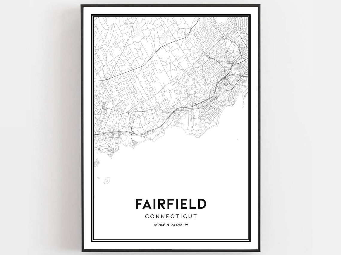 Fairfield Connecticut Minimalist Black White Street Map Poster