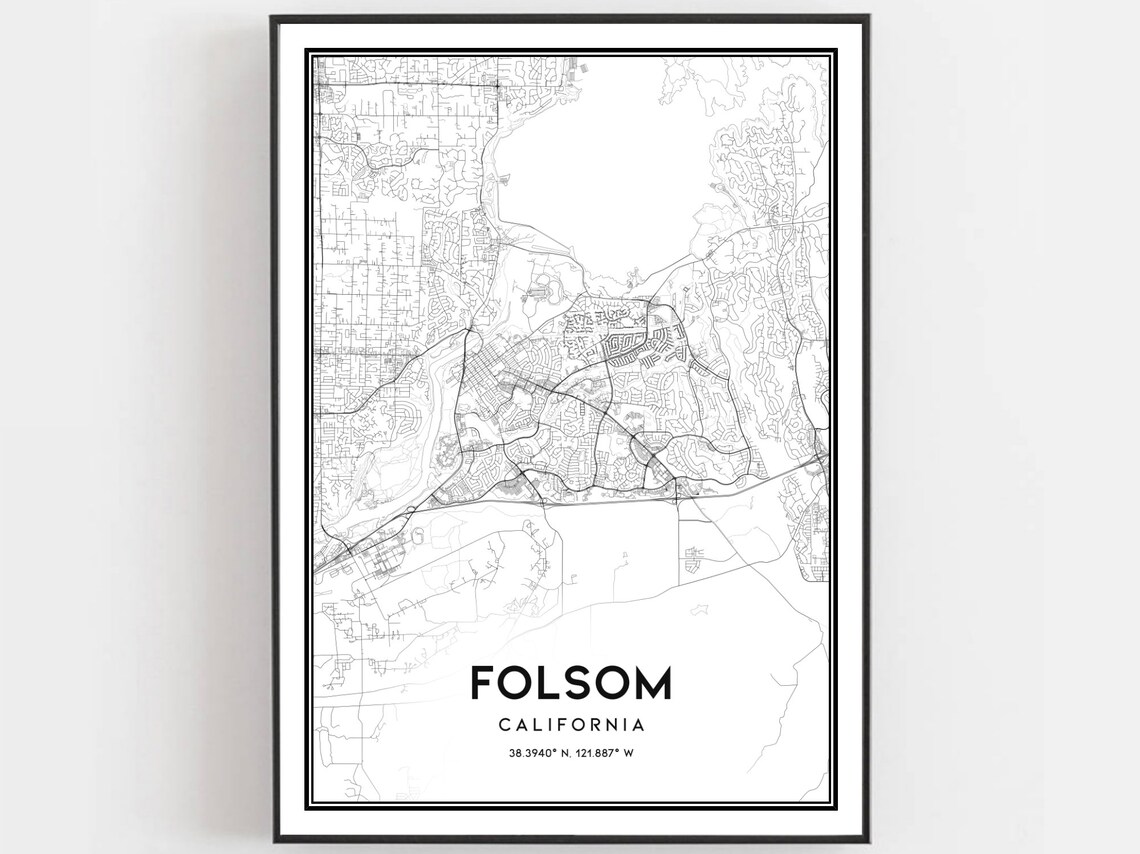 Folsom California Minimalist Black White City Street Map Poster