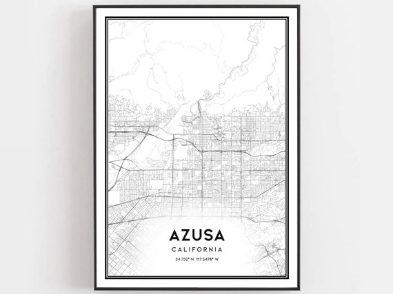 Azusa Map, City Street Decor Road Gift