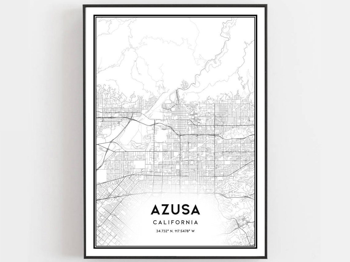 Azusa Map, City Street Decor Road Gift