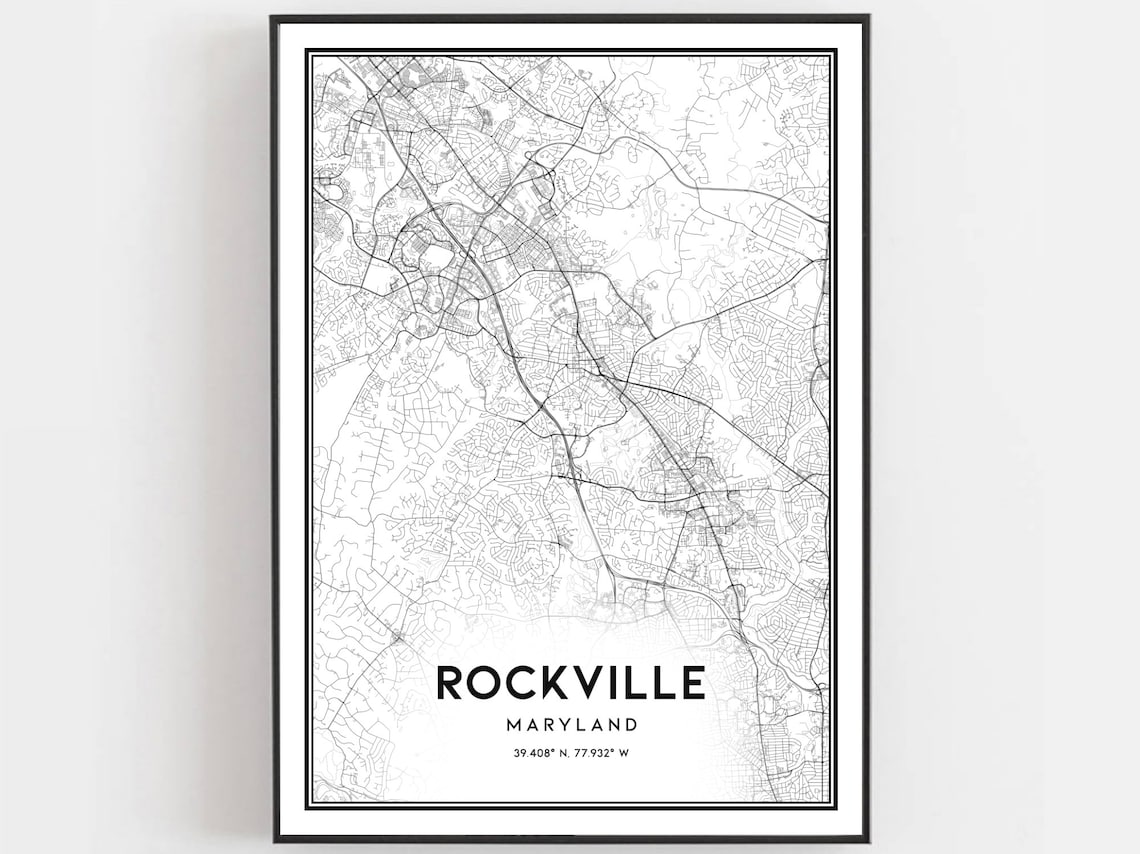 Rockville Map Print Poster, Maryland Street Decor
