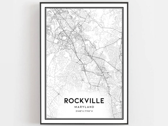 Rockville Map Print Poster, Maryland Street Decor