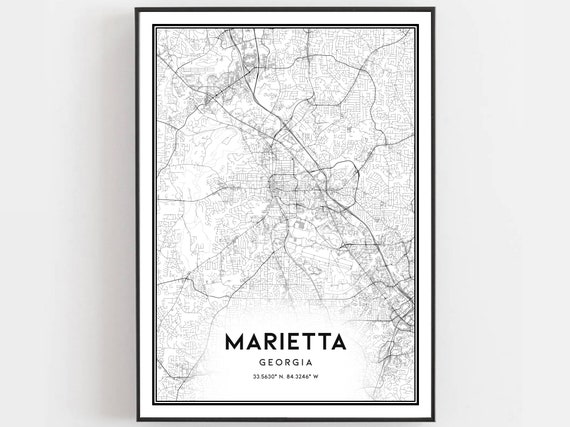 Marietta Map Print Poster Wall Art Ga City Georgia Street Decor Road Gift B1226