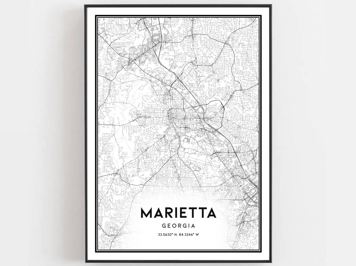 Marietta Georgia Minimalist Black White City Street Map Poster