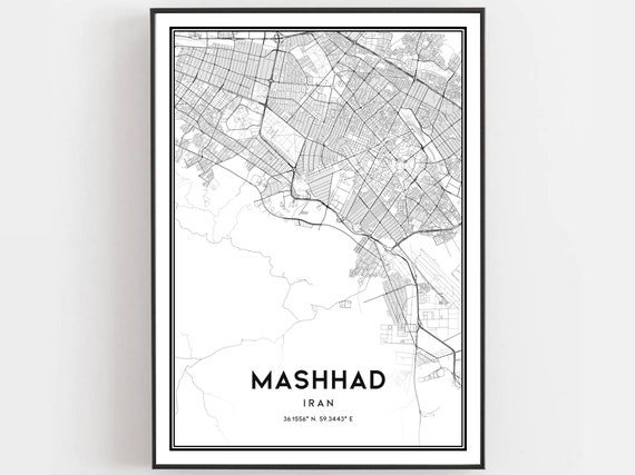 Mashhad Map Print Poster Wall Art City Street Decor Road Gift B122