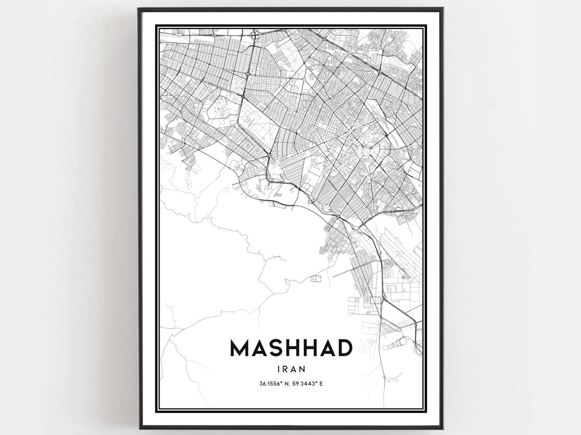 Mashhad Map Print Poster Wall Art City Street Decor Road Gift B122