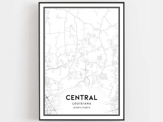 Central Map Print Poster Wall Art La City Louisiana Street Decor Road Gift