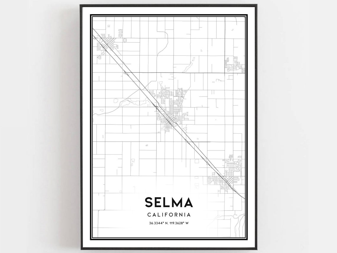 Selma California Street Map Black and White Minimalist Poster