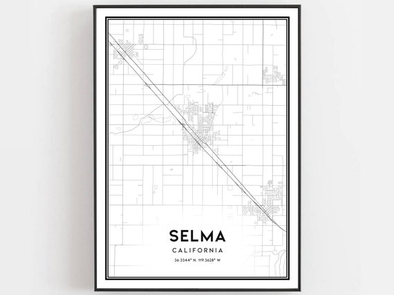 Selma Map Print Poster Wall Art Ca City Street Decor Road Gift