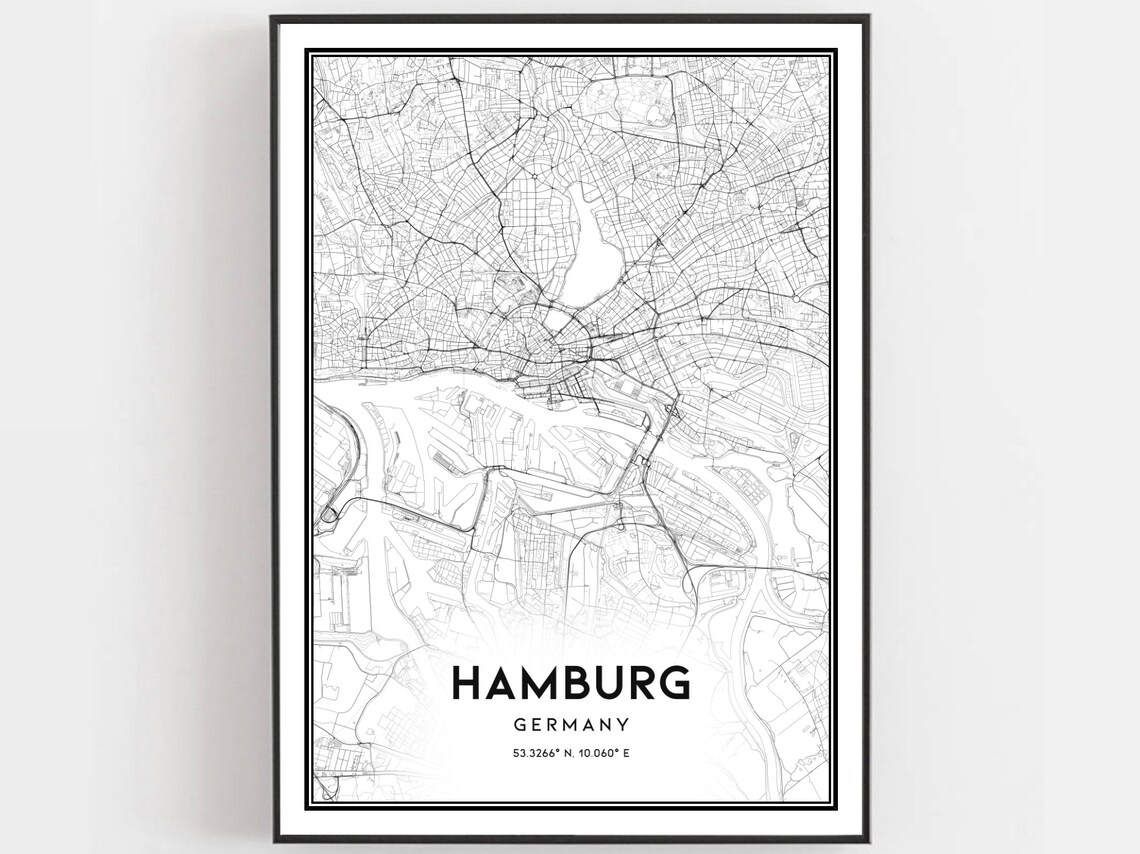 Hamburg Map Poster Print, City Street Decor