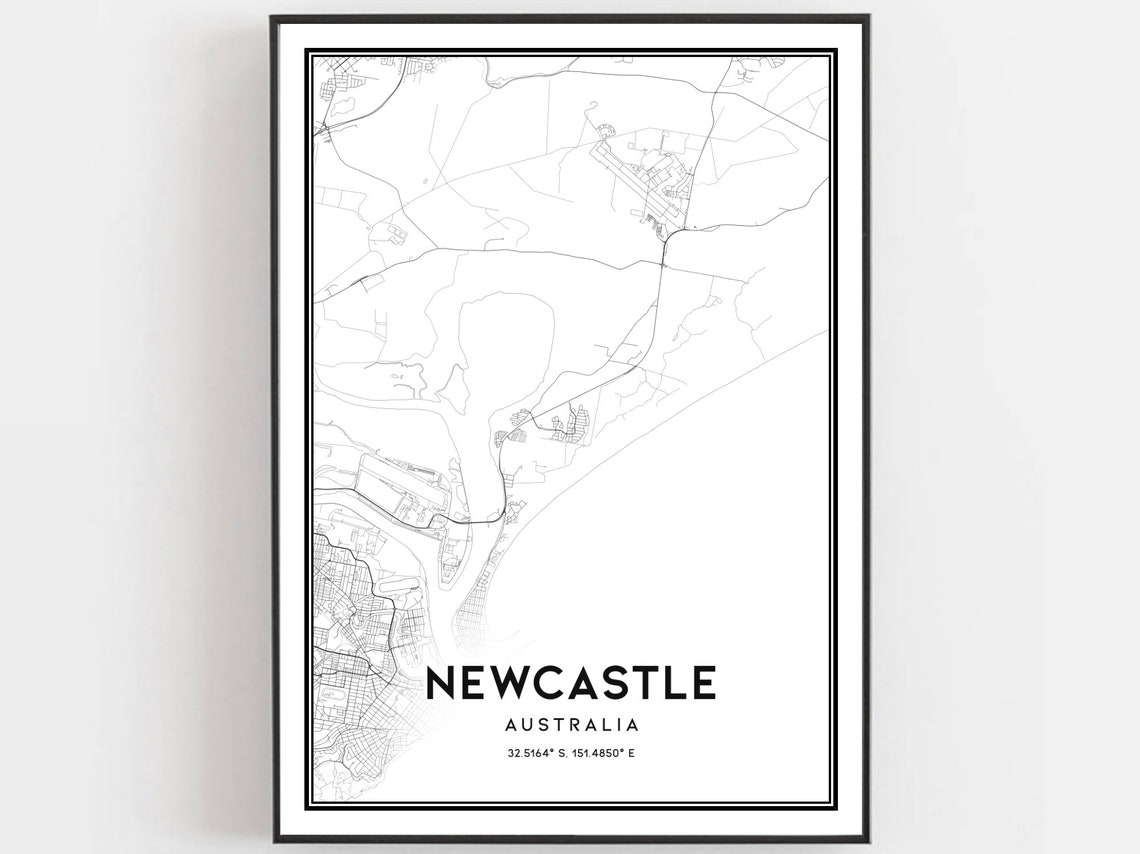 Newcastle Australia Minimalist City Map Street Art Wall Print