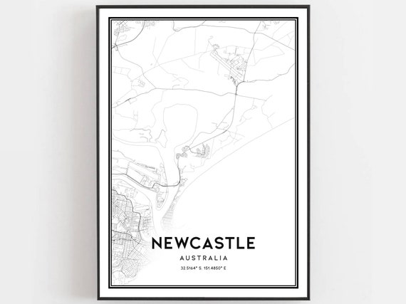 Newcastle Map Print Poster Wall Art City Street Decor Road Gift B240