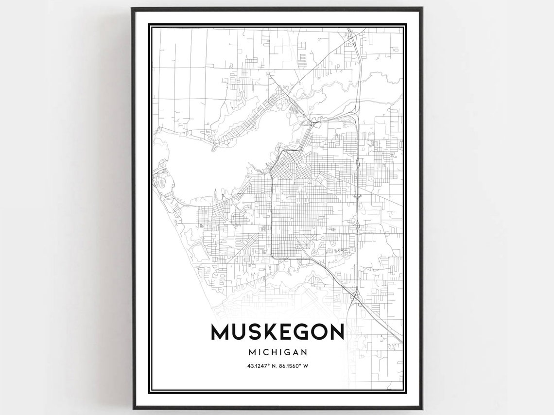Muskegon Michigan Street Map Art Coordinates Modern Home Poster