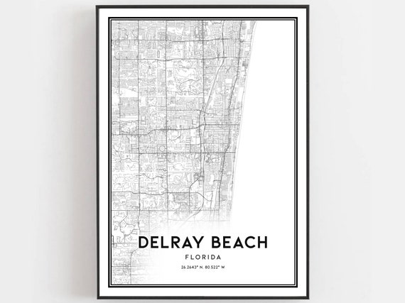 Delray Beach Map Print Poster Wall Art Fl City Florida Street Decor Road Gift B1143