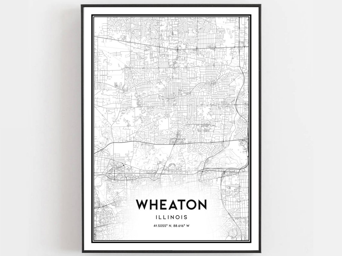 Wheaton Illinois Downtown Street Map Minimalist Black White Poster