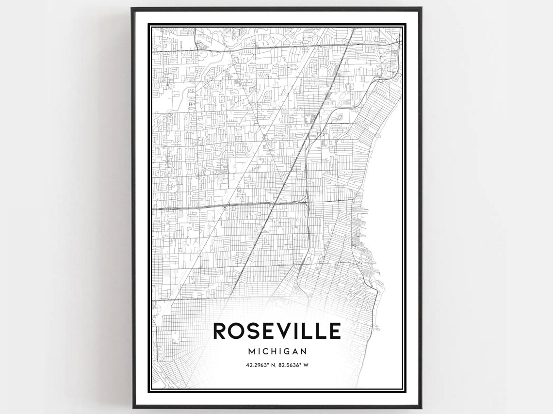 Roseville Map Print, Michigan Street Decor