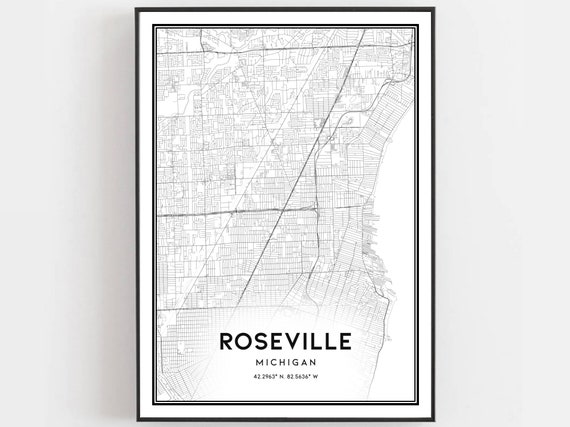 Roseville Map Print, Michigan Street Decor