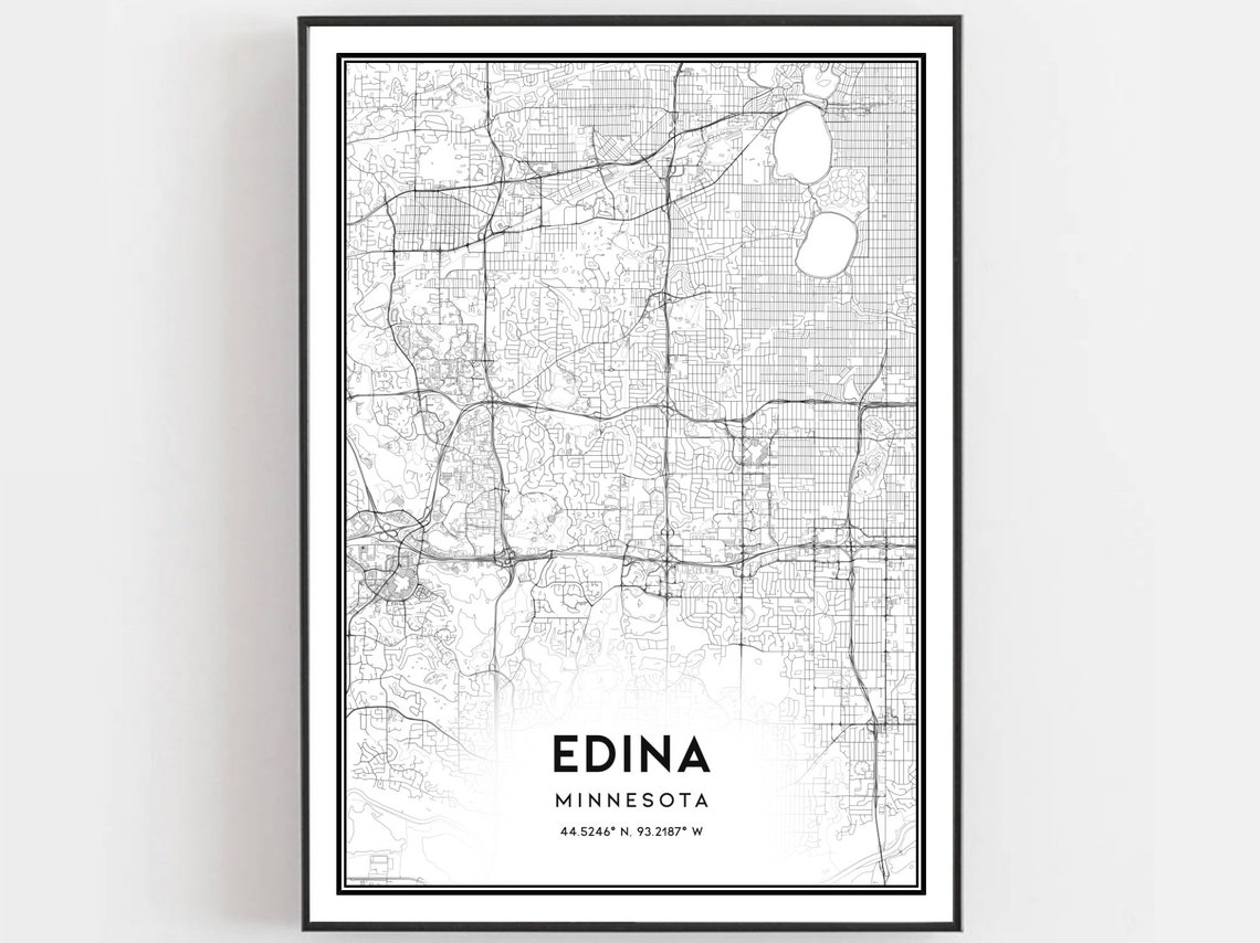 Edina Minnesota Modern Black White City Street Map Line Art Poster