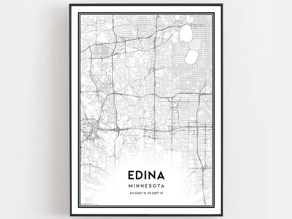 Edina Map Print Poster Wall Art Mn City Minnesota Street Decor Road Gift B1378