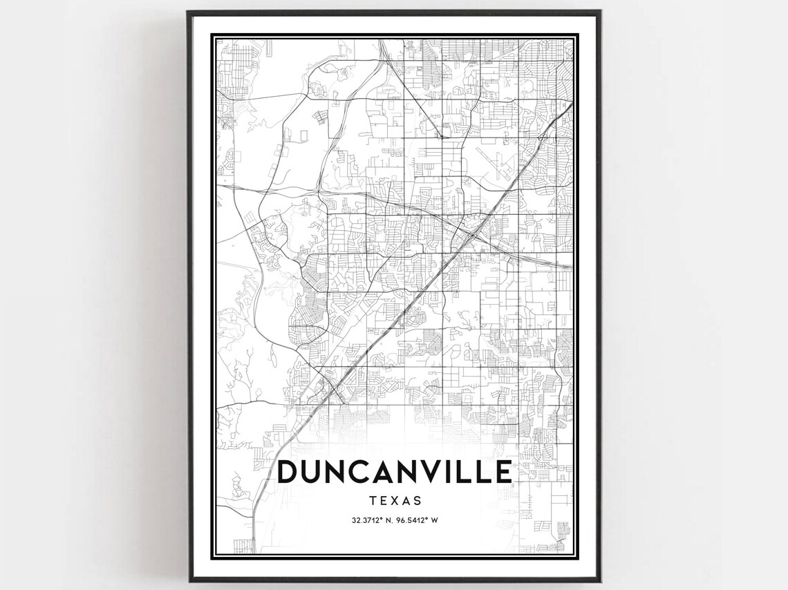Duncanville Map Poster, Texas Street Decor