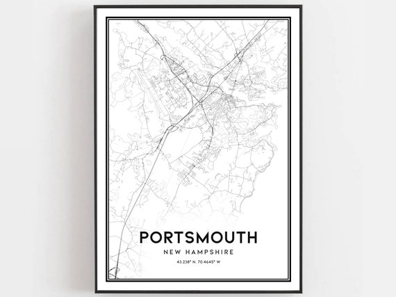 Portsmouth Map Print Poster Wall Art Nh City New Hampshire Street Decor Road Gift B924