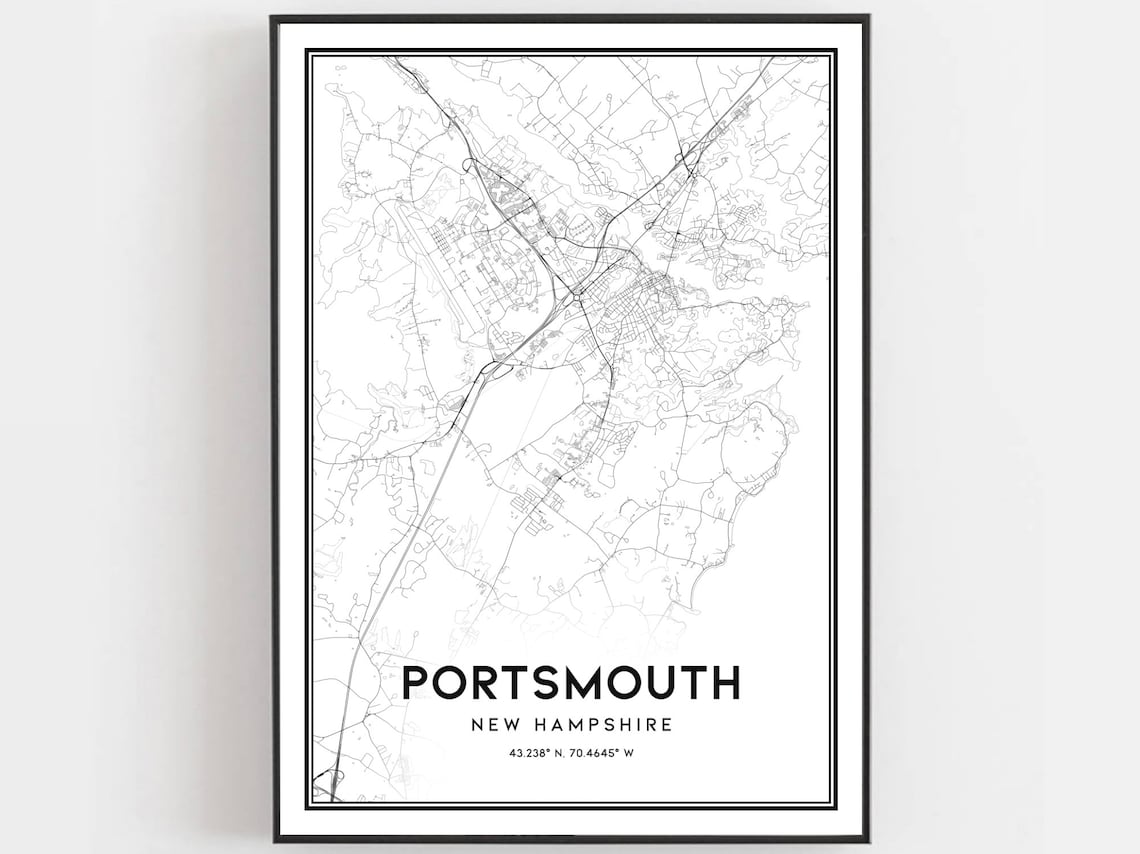 Portsmouth New Hampshire Minimalist Black White Street Map Poster
