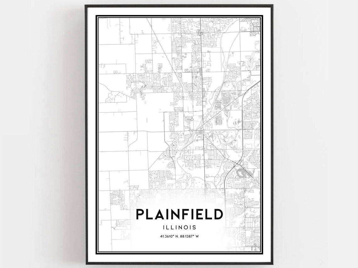 Plainfield Illinois Minimalist Black White City Street Map Poster
