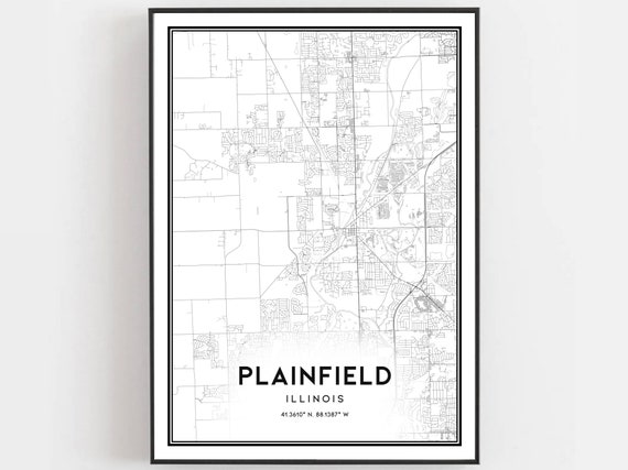 Plainfield Map Print Poster Wall Art Il City Illinois Street Decor Road Gift B1530