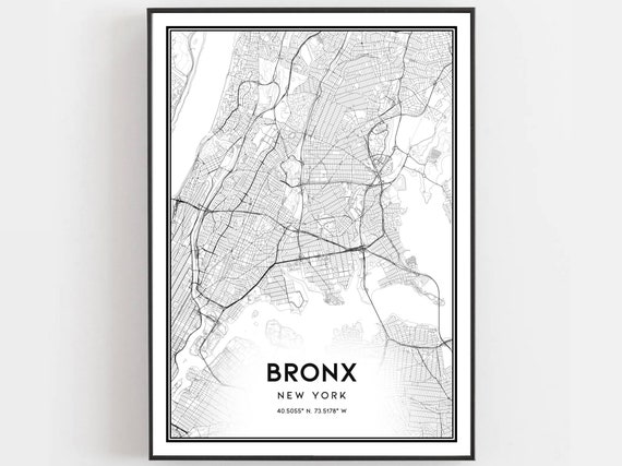 Bronx Map Print Poster Wall Art Ny City New York Street Decor Road Gift B201