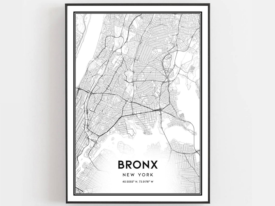 Bronx New York Street Grid Map Print with Coordinates Home Decor