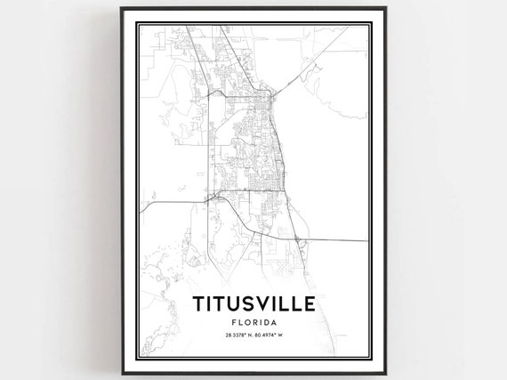 Titusville Map Print Poster Wall Art Fl City Florida Street Decor Road Gift B1280