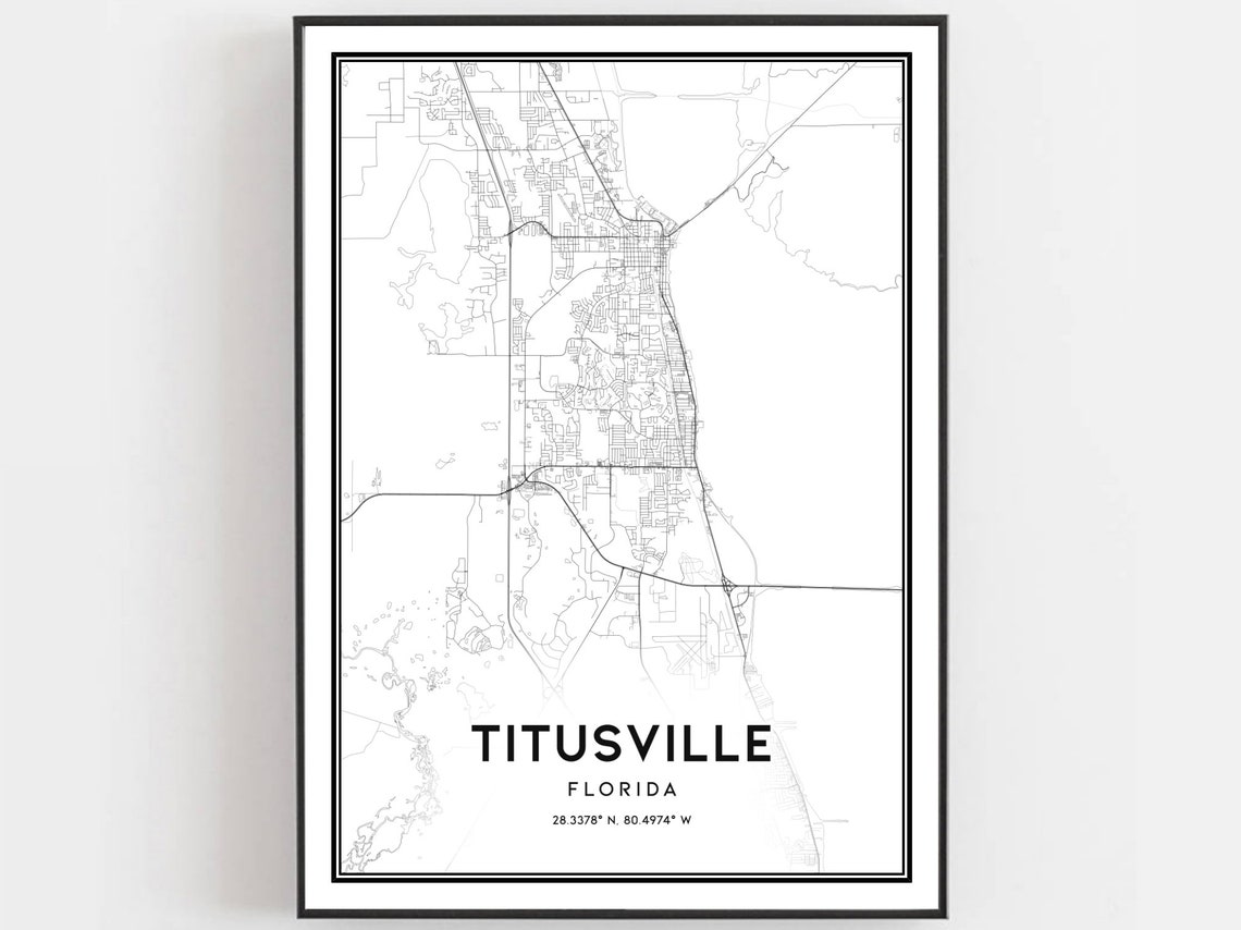 Titusville Florida Street Map Black And White Minimalist Poster
