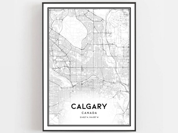 Calgary Map Print Poster Wall Art City Street Decor Road Gift B242