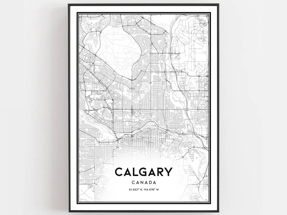Calgary Map Print Poster Wall Art City Street Decor Road Gift B242