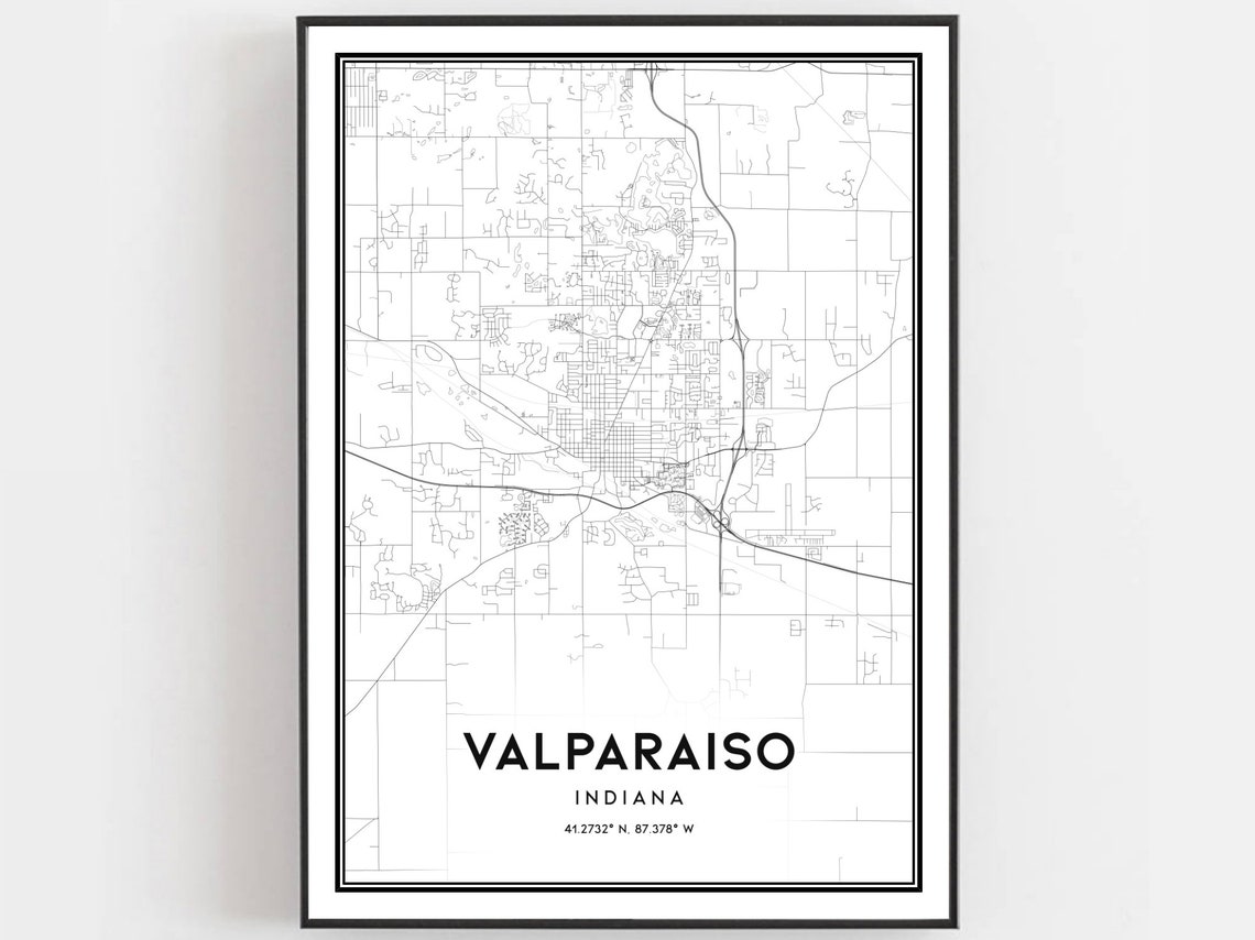 Valparaiso Indiana Minimalist City Street Map With Coordinates Poster